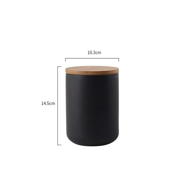 jessie Ceramic Storage Containers with Airtight Seal Bamboo Lids Kitchen Canisters for Tea Spice Seasoning Sugar Coffee (black, 800ml/27 oz)