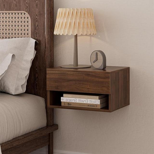 Aienvey Floating Nightstand, Small Modern Floating Nightstand with Drawer, Floating Shelves for Bedroom, Bathroom, Walnut