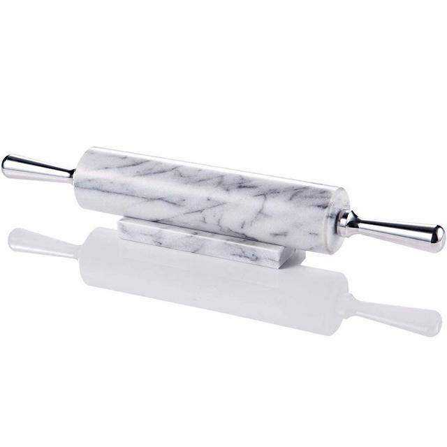 JEmarble Rolling Pin/Aluminum Handles 18 inch(White)(Premium Quality)Polished Surface 18-inch(10"Barrel) Genuine Stone Non-stick Save Effort Easy to Clean