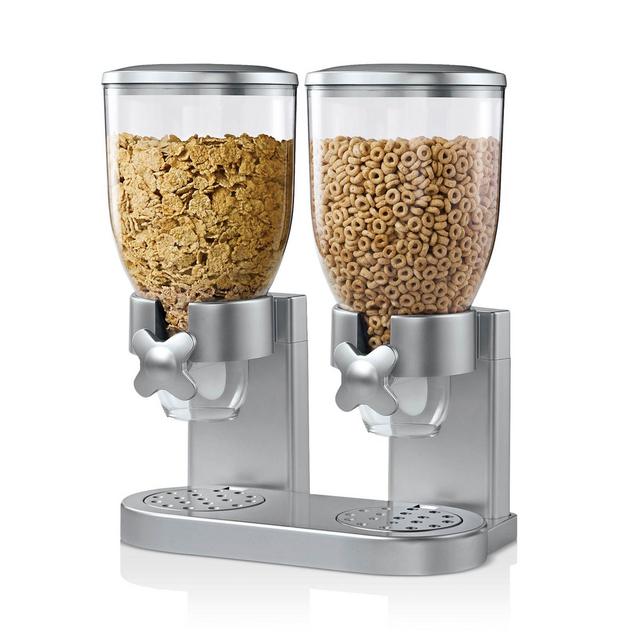 Honey Can Do Double Dry Food and Cereal Dispenser with Portion Control, Silver