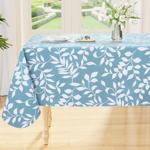 Smiry Rectangle Table Cloth, Waterproof Vinyl Tablecloths with Flannel Backing, Wipeable Spillproof Plastic Table Cover for Dinner and Outdoor (Baby Blue, 52" x 70")