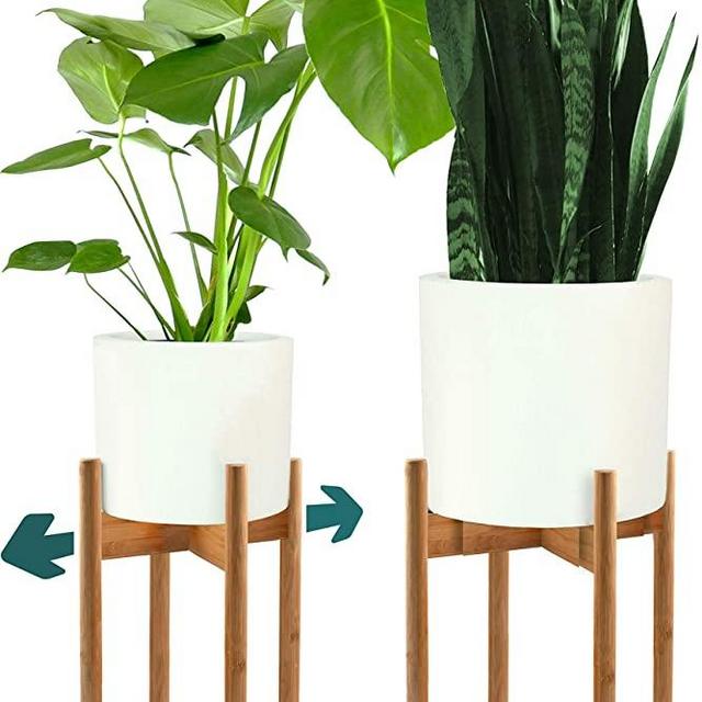 Fox & Fern Tall Plant Stand - Adjustable from 8 to 12 Inch in Width - Excluding White Ceramic Planter Pot