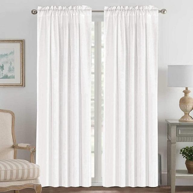 Off White Linen Curtains Pair Set Functional Open Weave Curtain Highly Durable Rod Pocket Extra Long Drapes for Living Room, Privacy Assured (52x108 - Inch, Off White)