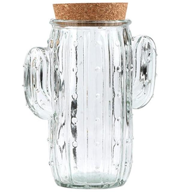 123Arts Glass Relief Cactus Candy Jar Candy Dish Container Snack Jar Food Storage Jar with Seal Lid