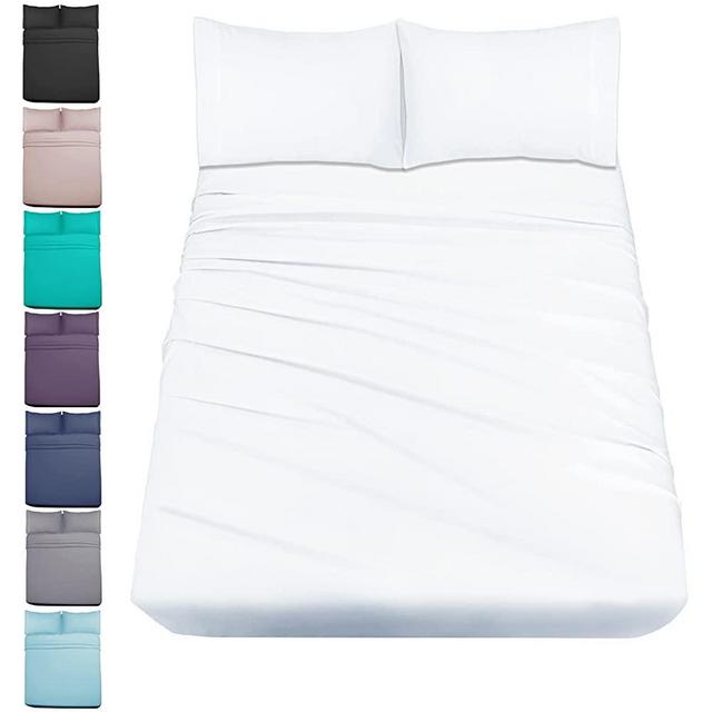 Mejoroom Queen Size Sheet Set,Extra Soft Luxury Brushed Microfiber 1800 Thread Count Percale Sheets with 15-inch Deep Pocket - Breathable Wrinkle Hypoallergenic - 4 Piece (Queen,White)