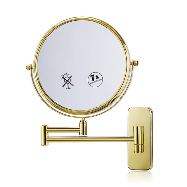 Nicesail Makeup Mirror, Wall Mounted 7X Magnifying Mirror Vanity Mirror for Bathroom, Extendable Swivel, Brass and 304 Stainless Steel Material for Hotel or Home, Gold Finish (8 Inch, 7X)
