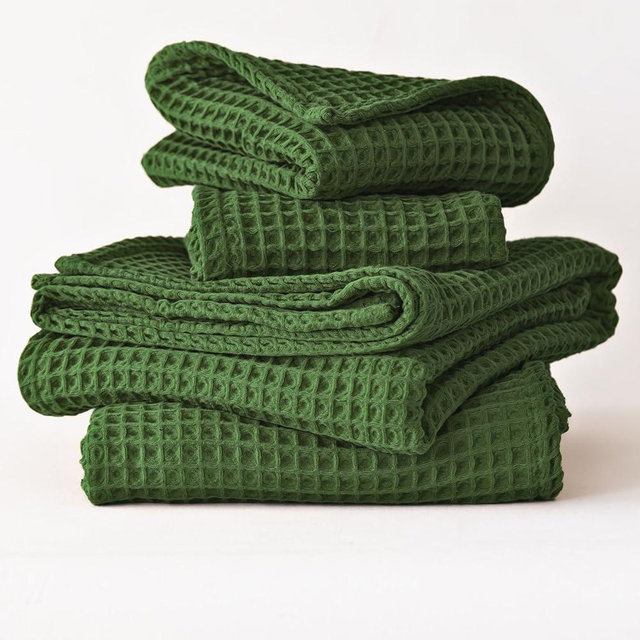 Viva Maison Waffle Towels for Bathroom Set of 4, Luxury Soft Quick Dry Premium 100% Turkish Cotton Towels (Dark Green, 2 Bath & 2 Hand Towel Set)