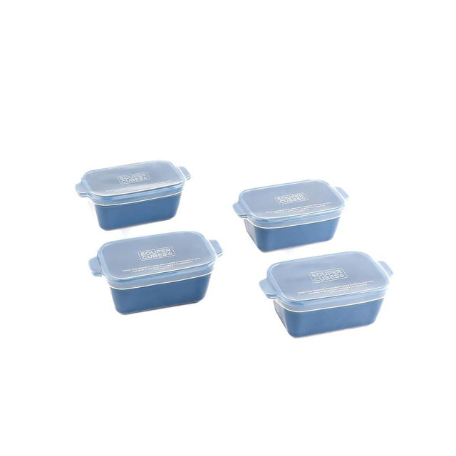 Souper Cubes Stoneware 2.0-5" x 3" Baking Dishes for Oven, Made in USA, Premium Mini Ceramic Baking Dishes with Silicone Covers for Individual Portions, Set of 4 - Blueberry