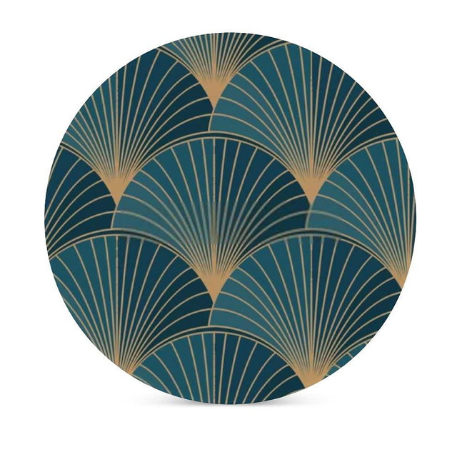 Kuizee Drink Coasters Set Golden Elements Blue Art Deco Style Ceramic Absorbent Coaster Apartment Kitchen Room Bar Glasses Decor Round Cork Base 3.9 Inch,4 Pieces