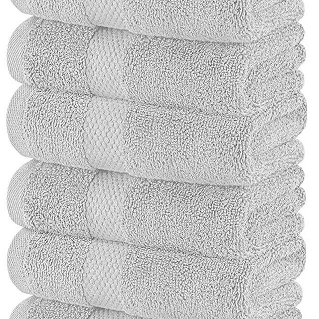 White Classic Luxury Hand Towels | Cotton Hotel spa Bathroom Towel | 16x30 | 6 Pack | Silver