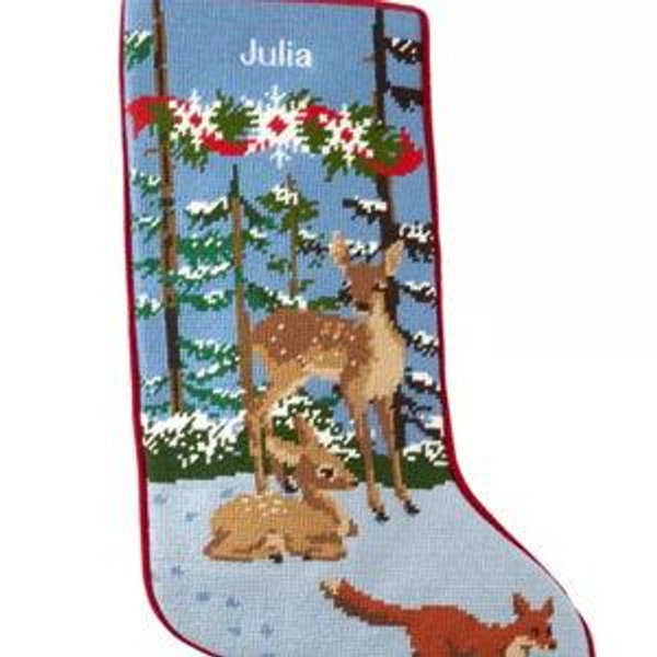 Christmas Needlepoint Stocking, Cotton - Woodland Animal