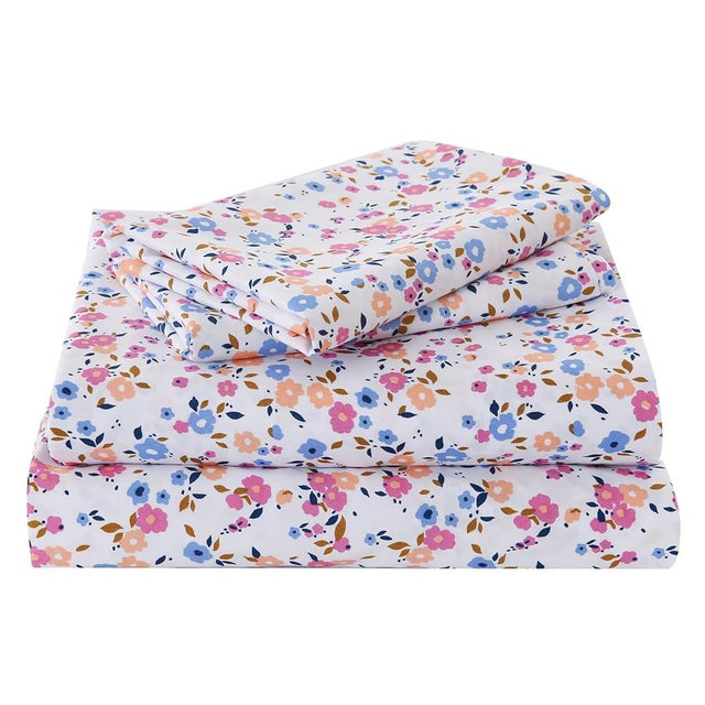 Yibeizi Blue Pink Floral Sheet Set Queen 4 Piece, Coquette Cottagecore Aesthetic Flower Shabby Chic Pattern Bed Sheets Cute Soft Microfiber Extra Deep Pocket Fitted Bedsheet