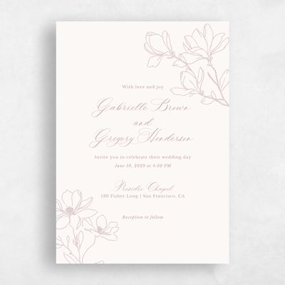 Beige Wedding Invitation - Magnolia Portrait