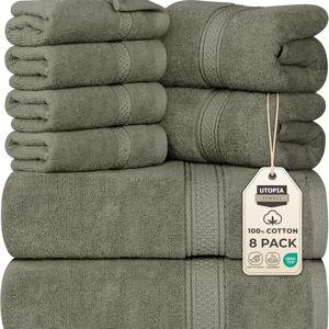 Utopia Towels 8 Piece Premium Towel Set, 2 Bath, 2 Hand, and 4 Wash Cloths, 600 GSM 100% Ring Spun Cotton, Highly Absorbent Towels for Bathroom, Gym, Hotel, and Spa, Dusty Olive