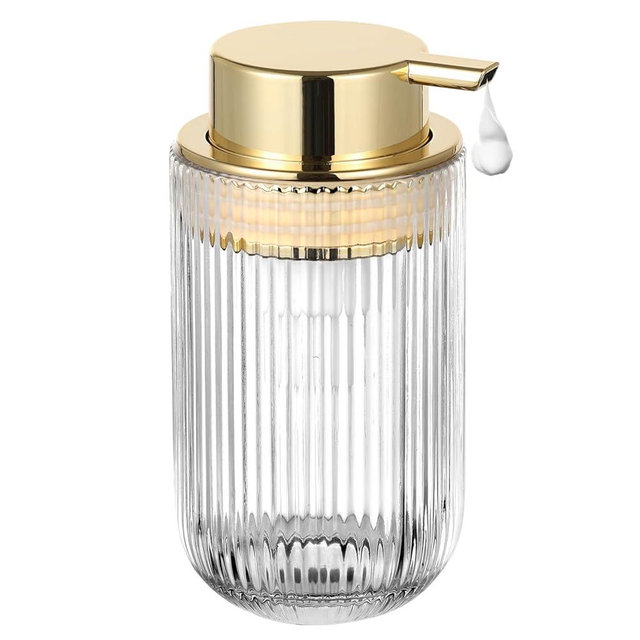 LEICURACE Glass Foam Soap Dispenser, Refillable Foaming Dispenser with Gold Pump, Foam Hand Soap Dispenser for Bathroom Kitchen, Modern Home Bathroom Decor （Foam Type/Clear）