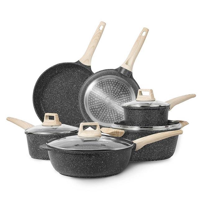 CAROTE 10 Pcs Pots and Pans Set,Nonstick Granite Cookware Sets, Stone Non Stick Frying Pan Set, Cooking Set (Granite, Induction Cookware)