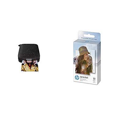HP Sprocket Portable Photo Printer (2nd Edition) – Instantly print 2x3" sticky-backed photos from your phone – [Noir] [1AS86A] and Sprocket Photo Paper, 50 Sheets