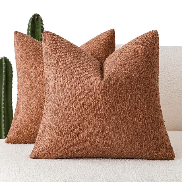 Foindtower Pack of 2 Textured Boucle Throw Pillow Covers Accent Solid Pillow Cases Decorative Cozy Soft Couch Cushion Case for Chair Sofa Bedroom Living Room Home Decor 20x20 Inch Burnt Orange Hazel