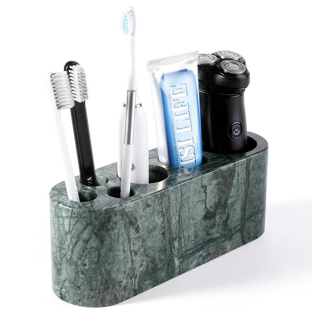 BCS Toothbrush Holder for Bathrooms, 6 Slots Marble Toothbrush Organizer, Makeup Brush Stand Toothbrush Storage Collection for Bathroom Countertop Vanity Organization - Indian Green