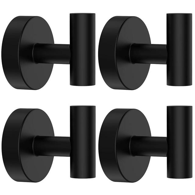 Towel Hooks, 4 Pack Towel Hooks for Bathrooms, Heavy-Duty Towel Hook for Bathroom Wall Mounted, SUS304 Stainless Steel Bathroom Hooks for Towels, Matte Black Wall Hooks for Hanging Towels,Robes,Coats