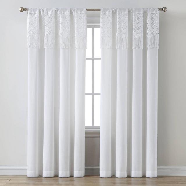 84"x50" Macrame Attached Valence Sheer Curtain Panel White - Opalhouse™
