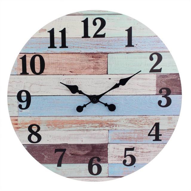 18" Coastal Worn Wood Wall Clock Blue/White - Stonebriar Collection