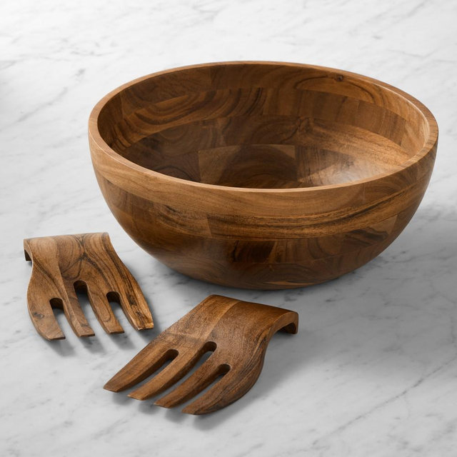Acacia Salad Bowl & Salad Hands, Large Bowl