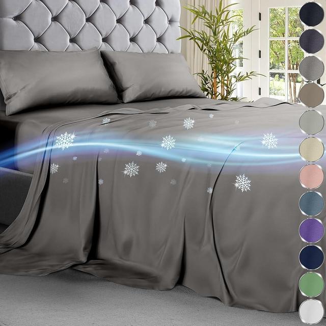 DECOLURE Cooling Bed Sheets King Set 4pcs - Luxurious & Ultra-Soft King Size Cooling Sheets for Hot Sleepers - Comfortable & Cool Bamboo Viscose Microfiber Sheets King Size w/Deep Pockets (Cool Grey)