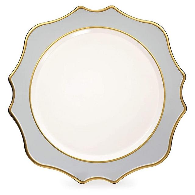 " OCCASIONS" 10 Pieces Round 13'' Acrylic Plastic Wedding Chargers, Dinner Party Decoration Charger Plates (Scalloped Blue and Gold)