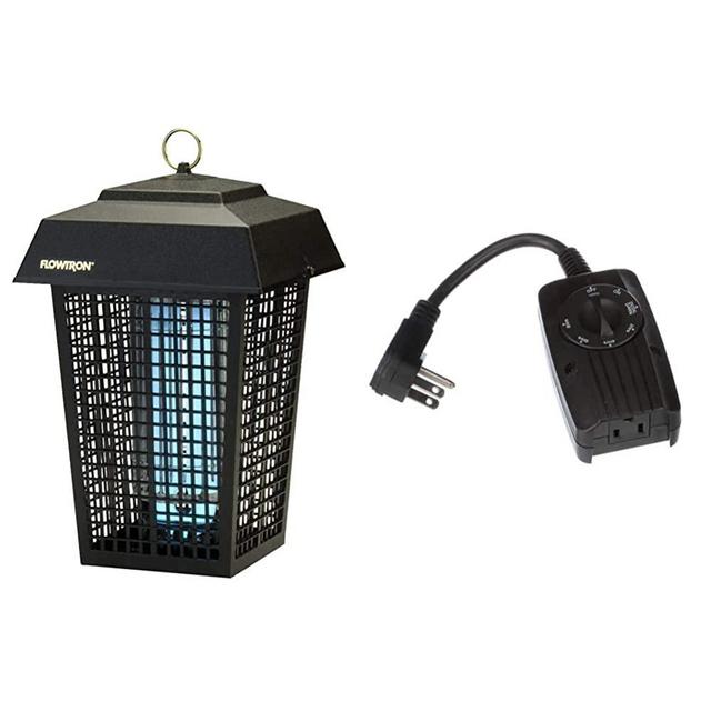 Flowtron BK-40D Electronic Insect Killer, 1 Acre Coverage,Black & Woods 2001 Outdoor 24 Photocell Light Sensor, 6-Inch Cord, 1 Grounded Outlet, Weatherproof Timer with 2, 4, 6 or 8 Hours Mode, Black