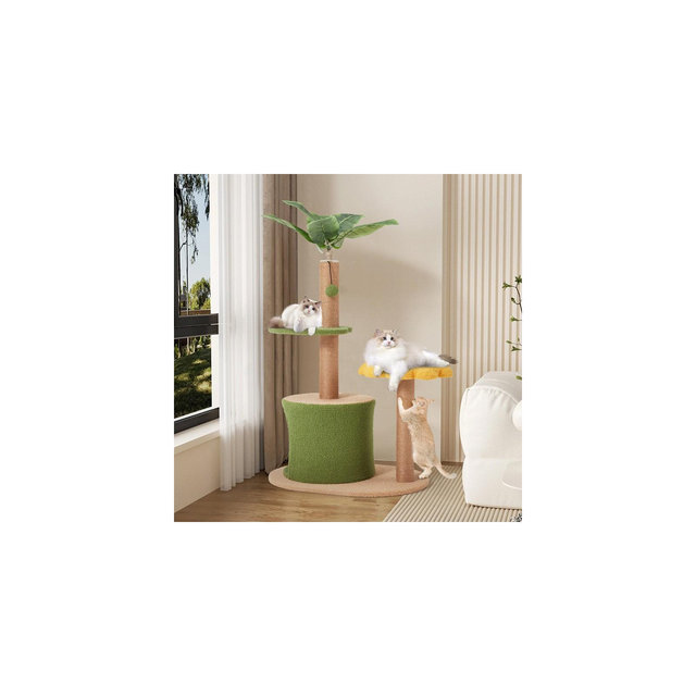 EROMMY 31.5" Cat Tree For Indoor Small Cats, Cute Sunflower Cat Tower, Scratching Post, And Leaf Platforms