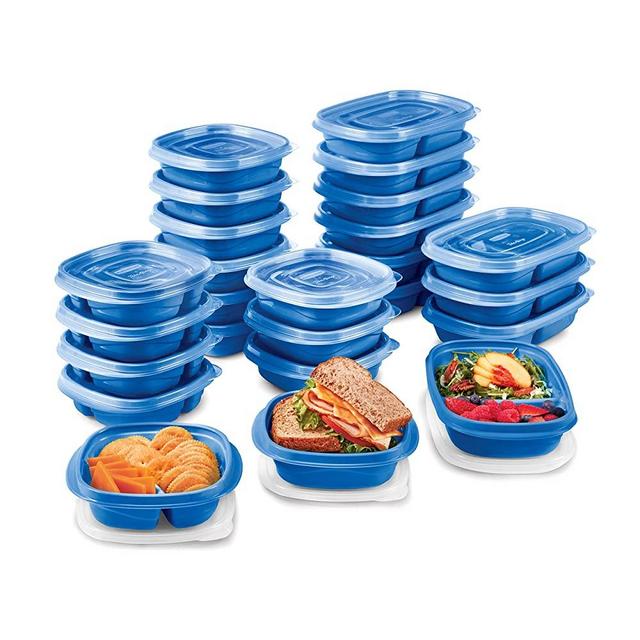 Rubbermaid TakeAlongs On The Go Food Storage and Meal Prep Containers, Set of 25 (50 Pieces Total), Marine Blue