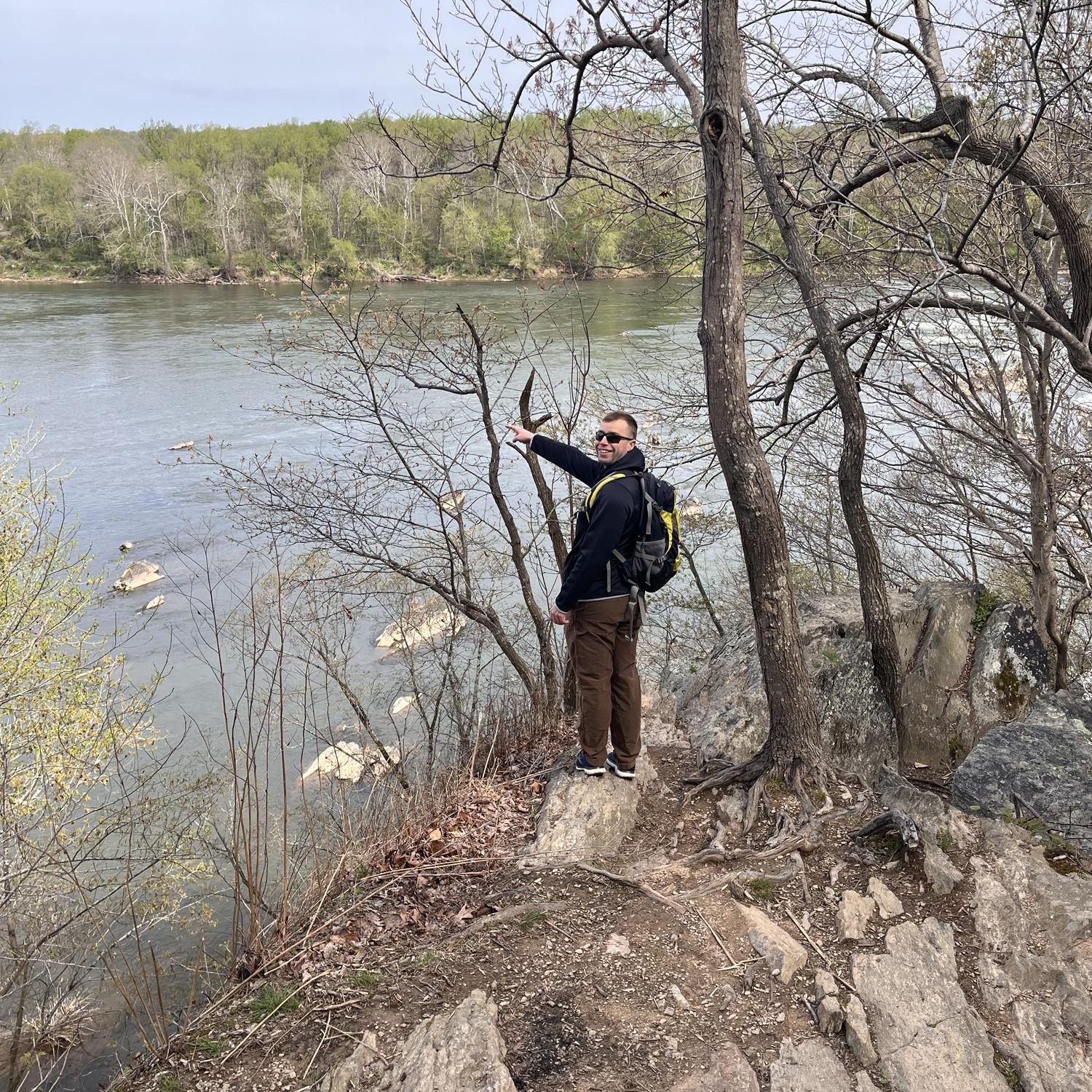 April 2023 - Sarah: Adventure into Great Falls, where Rob had to get on the tallest rock possible