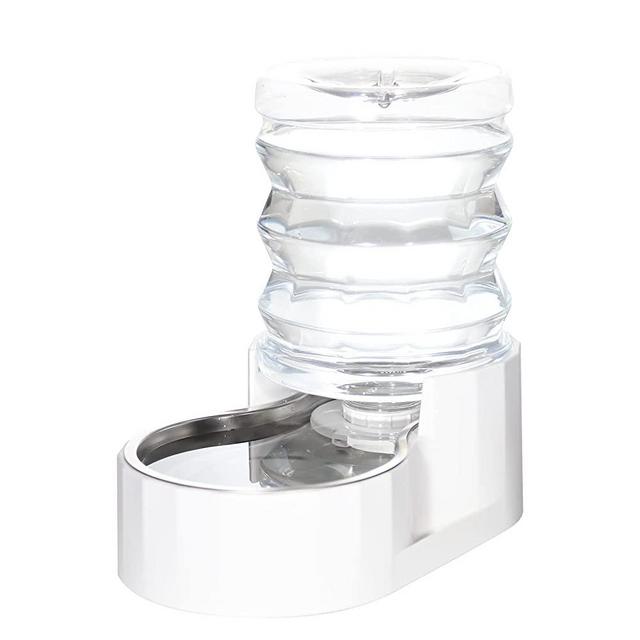 RIZZARI Automatic Pet Waterer, 4L Gravity Stainless Steel Water Dispenser, 100% BPA-Free, Large Capacity Water Feeder for Cats and Small and Medium-Sized Dogs (White,Small)