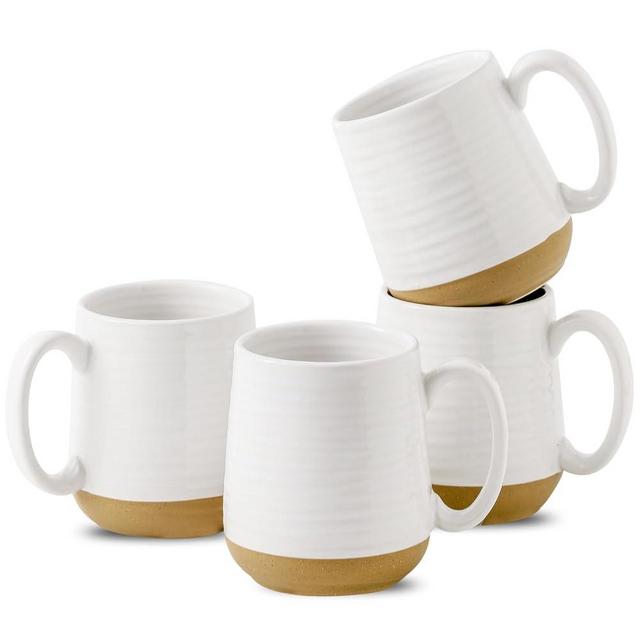 Hasense Coffee Mugs Set of 4, 15 oz Ceramic Coffee Cups with Comfortable Handle, Large Tea Cups for Coffee, Soup, Hot Cocoa, Latte, White Christmas Mugs Set, Microwave and Dishwasher Safe, White