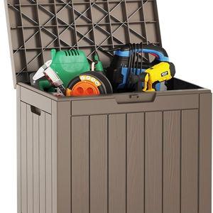 EAST OAK Outdoor Storage Box, 31 Gallon Deck Box, Waterproof Resin Storage Bin for Patio Cushions, Gardening Tools, Accessories, Lockable, UV Resistant, Brown