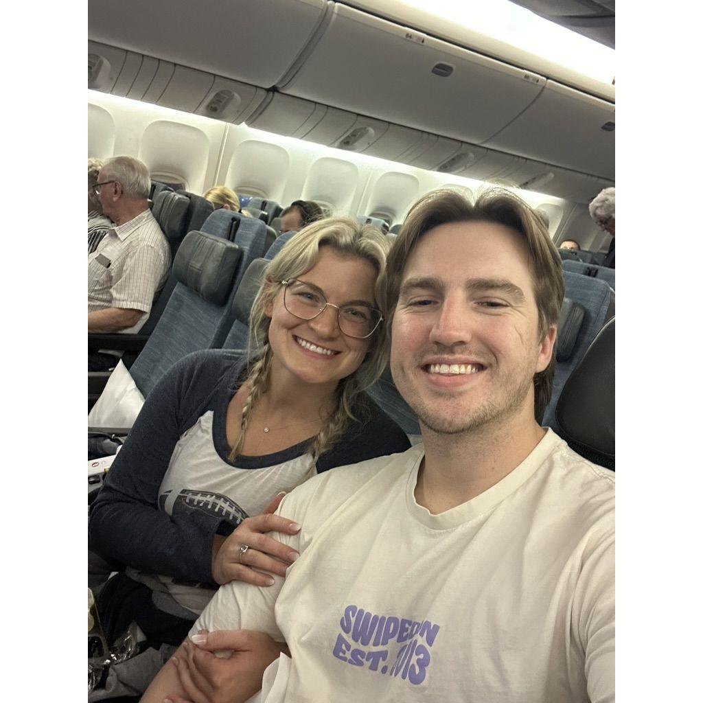 A picture of us before our first international flight together. Headed to New Zealand!