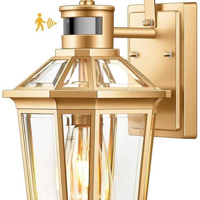 VIANIS Outdoor Wall Lights, Motion Sensor Exterior Light Fixtures Wall Mount, Waterproof Modern Gold Outside Front Porch Light, Anti-Rust Aluminum Outdoor Wall Sconce for House Garage