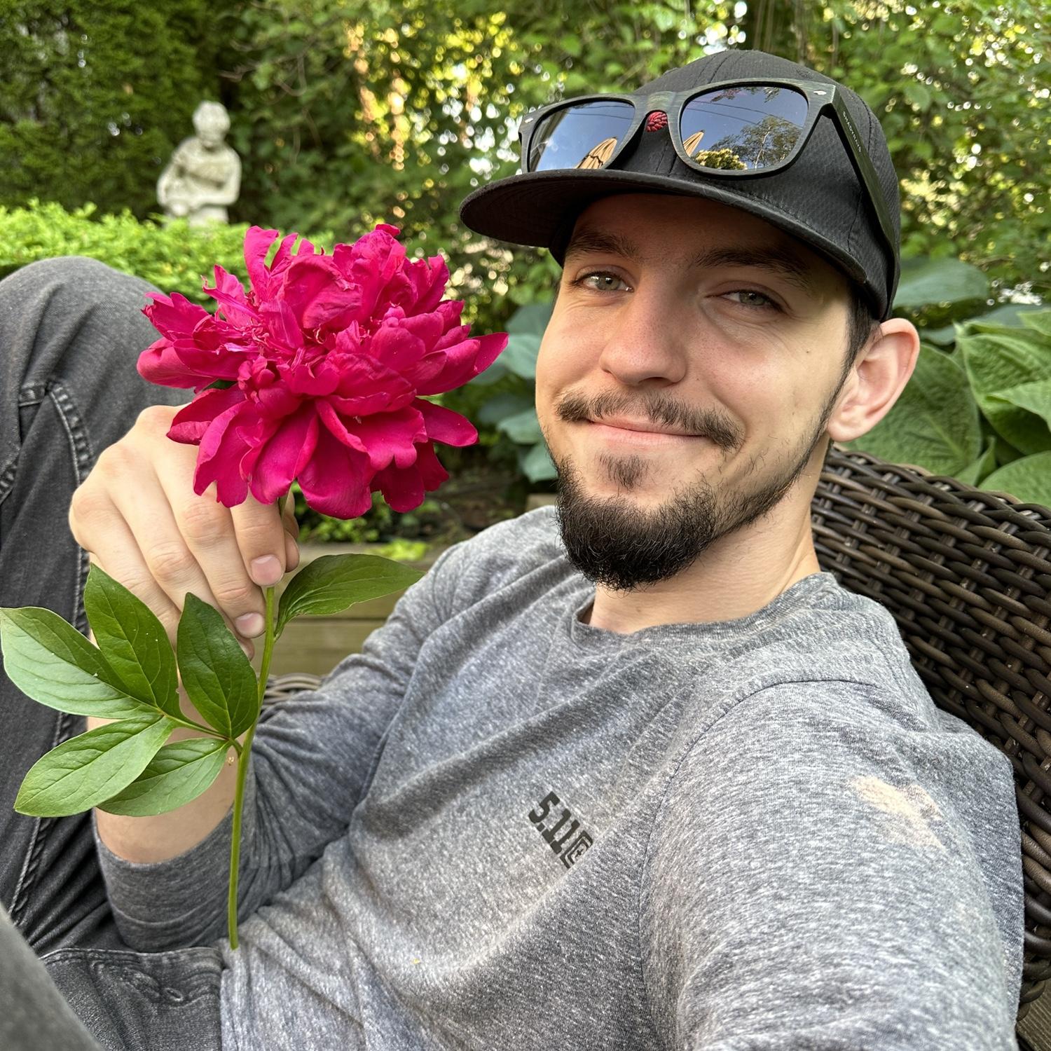 Pruning flowers at the Coulson house.