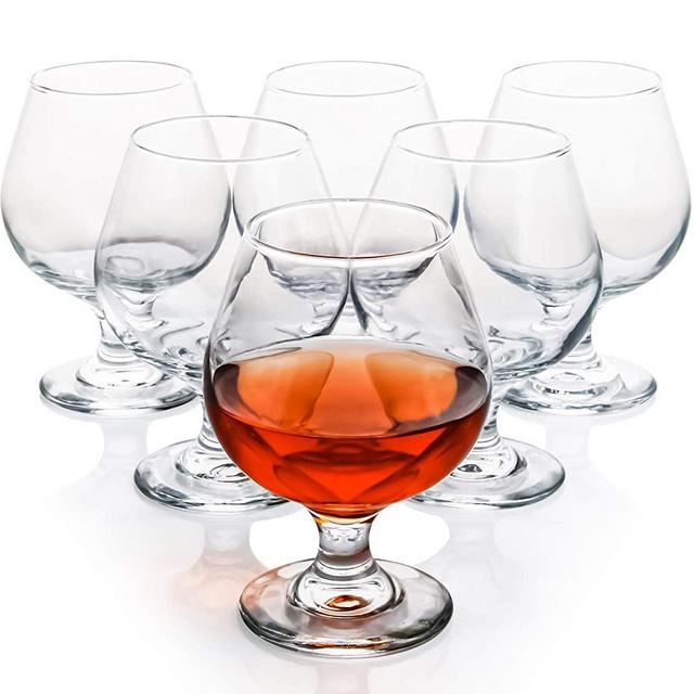 Brandy Snifters Glass Set of 6, 12oz Classic Stemmed Cognac Glasses Glass Snifters Set Perfect for Scotch & Bourbon, Short Beer Tasting Glasses