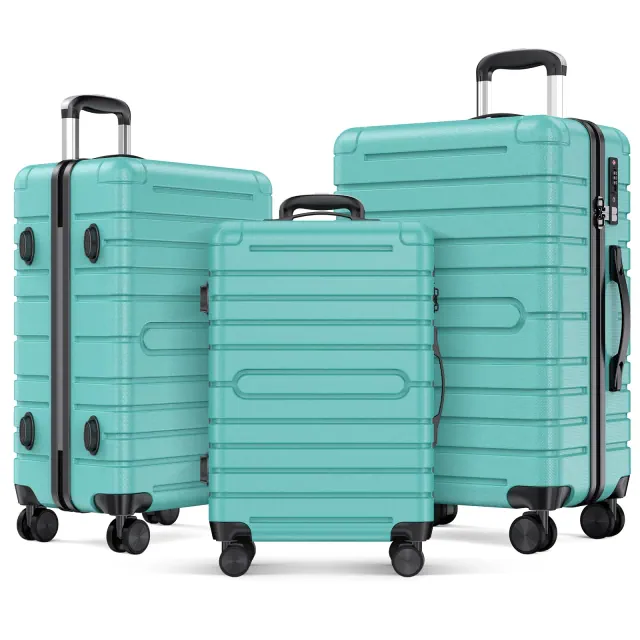 SKONYON 3 Piece Hard shell Luggage Sets Checked Spinner Luggage Set with YKK Zipper and TSA Lock