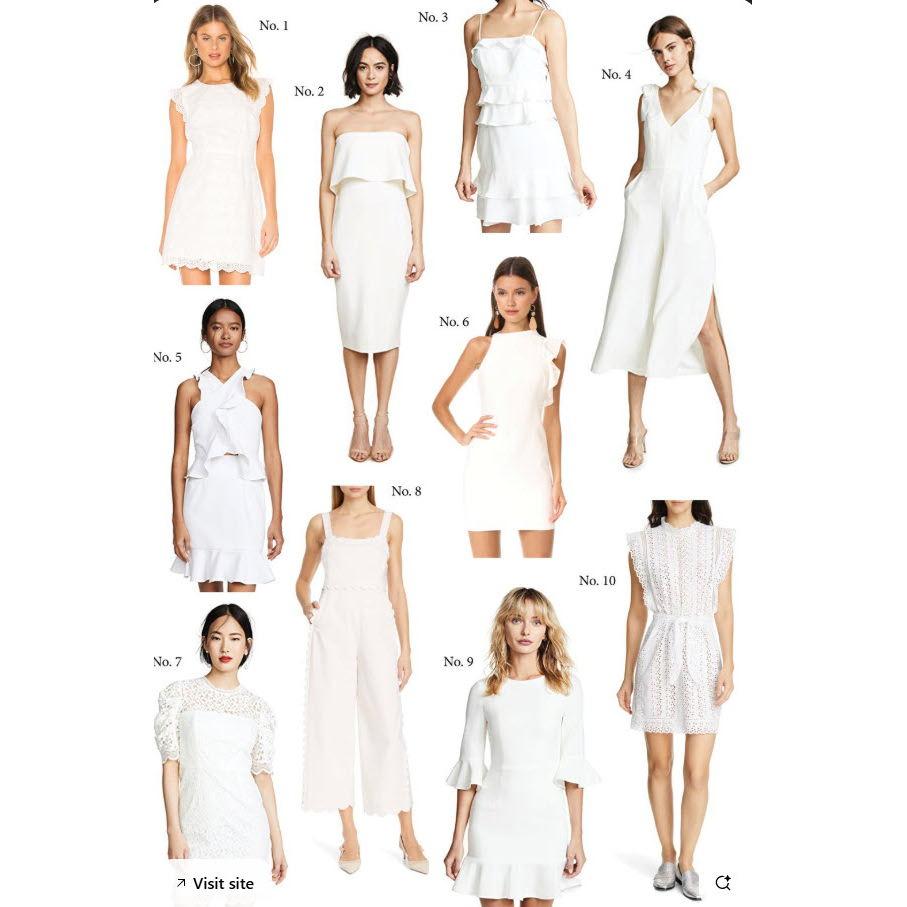 Examples of women's cocktail attire for Friday's all-white welcome party.