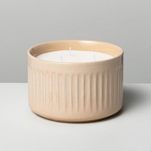 11oz Medium 3- Wick Honey Bergamot Fluted Ceramic Candle - Hearth & Hand™ with Magnolia