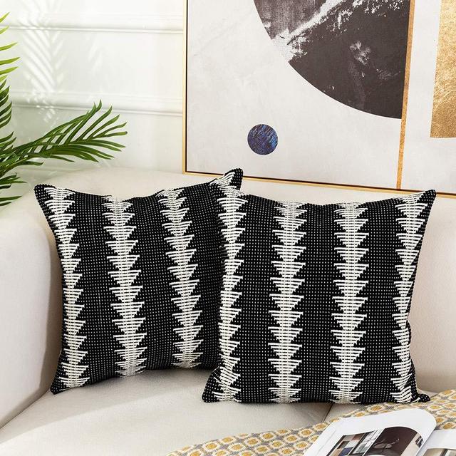 Tiffasea Set of 2 Farmhouse Throw Pillow Covers, Black and White Pillow Cases Woven Decorative Cushion Covers Cotton Mudcloth Pillow Shams for Couch Sofa Living Room Decor (18x18 inch, Small Tree)