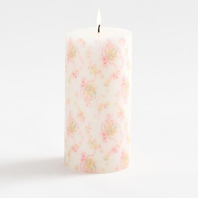 LoveShackFancy Pink Floral Printed Flame Pillar, 4x8