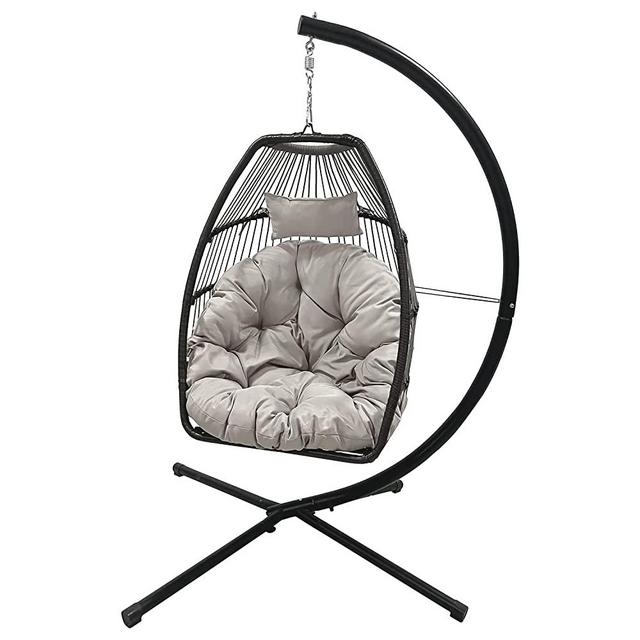 Egg Chair Hammock Chair Basket Chair Hanging Swing Chair UV Resistant Cushion with Stand for Indoor Bedroom Outdoor Garden Backyard