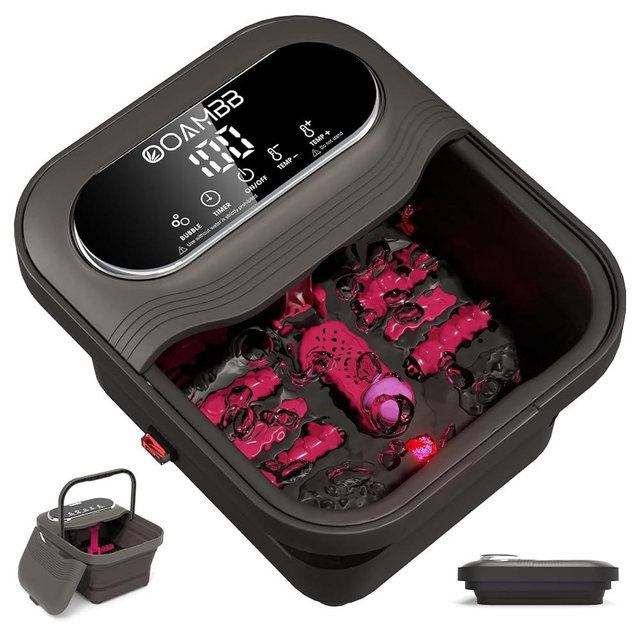 OOAMBB Collapsible Foot Spa with Heat, Bubble and Temp Control, Foot Bath Massager with XL Touch Screen and Massage Rollers, Foot Soaking Tub, Pedicure Foot spa for Stress Relief (Grey)