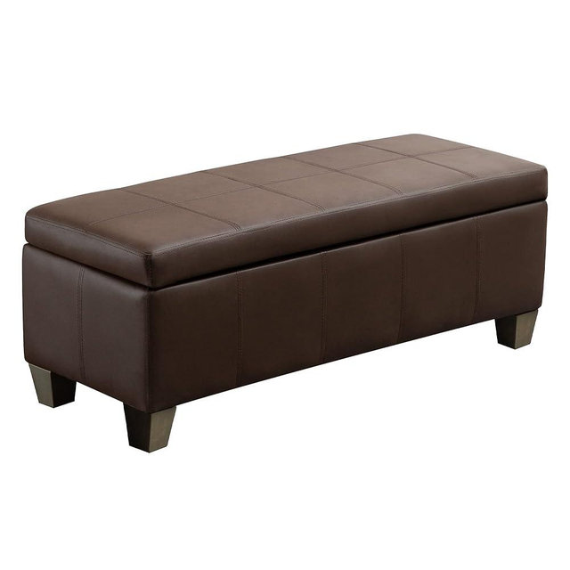 UDAX Brown Faux Leather Ottoman with Storage, Rectangular Extra Long Storage Bench for Bedroom and Living Room