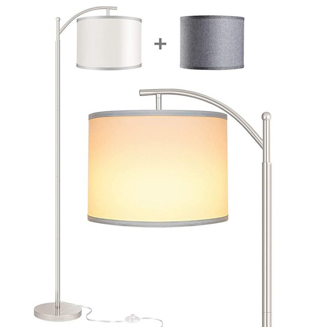 Rottogoon Floor Lamp for Living Room, LED Standing Lamp with 2 Lamp Shades for Bedroom, 9W LED Bulb Included - Silver