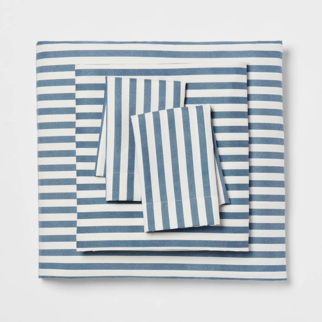 Queen Microfiber Sheet Set Blue Stripe - Room Essentials™